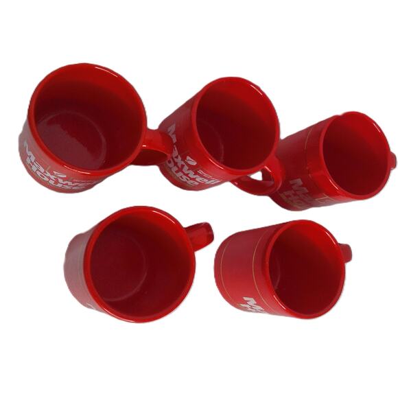 Vintage Maxwell House Instant Coffee Mugs Cups Red Gold Trim 12 OZ Set of 5 - Picture 2 of 6